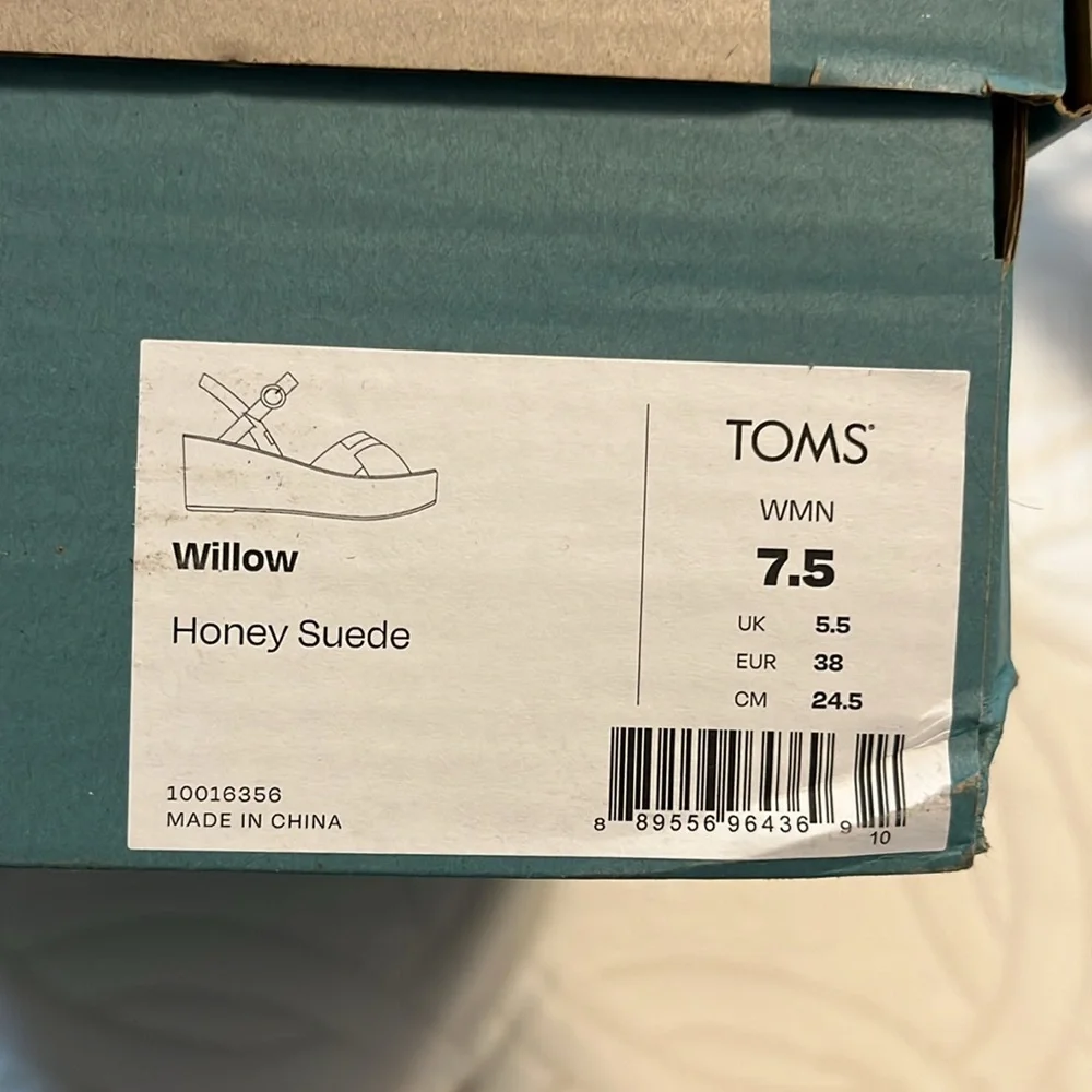 Tom's Willow Platform Sandal Honey Suede Beige size 7.5 - Picture 9 of 9